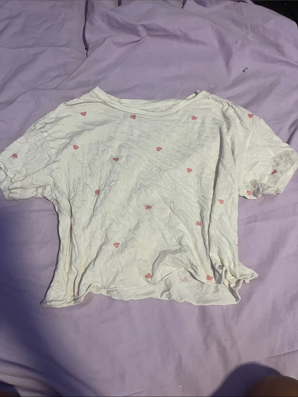 White Crop Top with Pink Heart Print